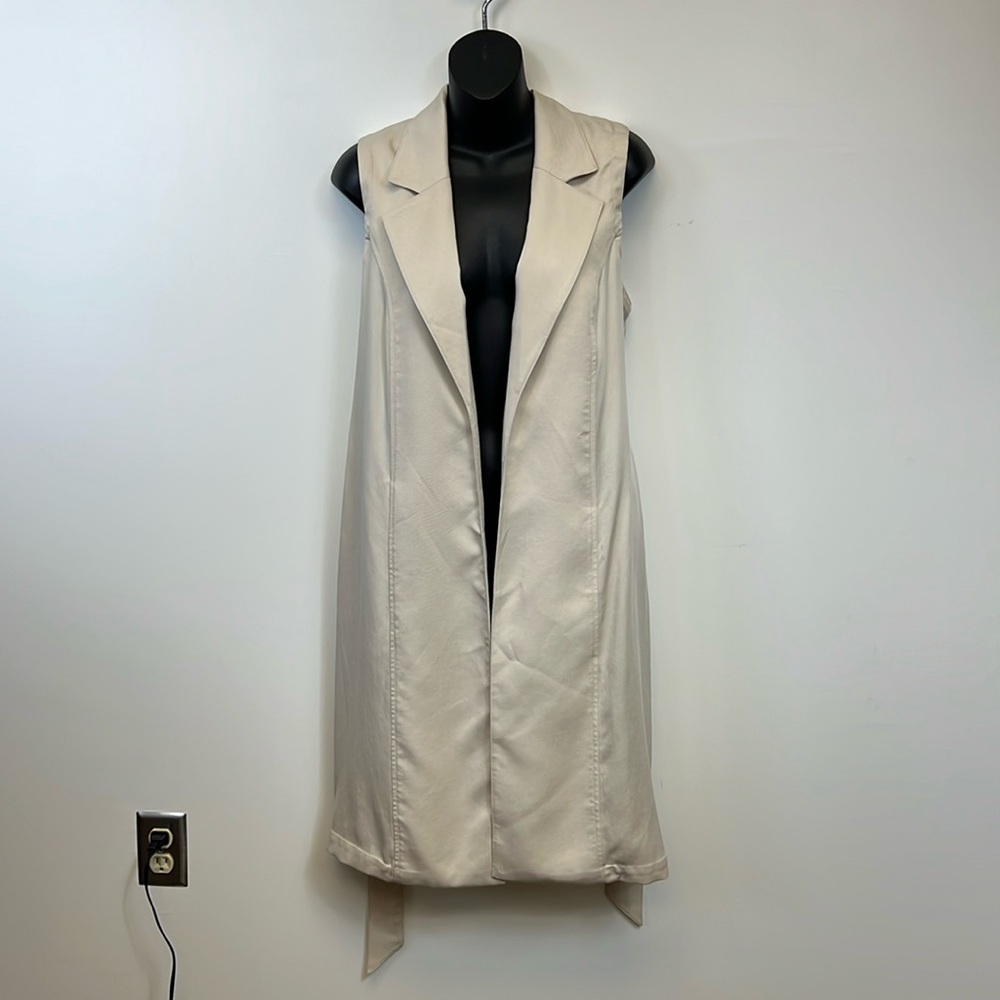 J. Jill Cream Wearever Collection Open Front Cream Long Vest Small Petite